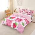thumbnail image 3 of Erosebridal Strawberry Plaid Duvet Cover Set, Bow Buffalo Bedding Full, Pink Reversible, 1 Duvet Cover and 2 Pillowcases (No Comforter), 3 of 5