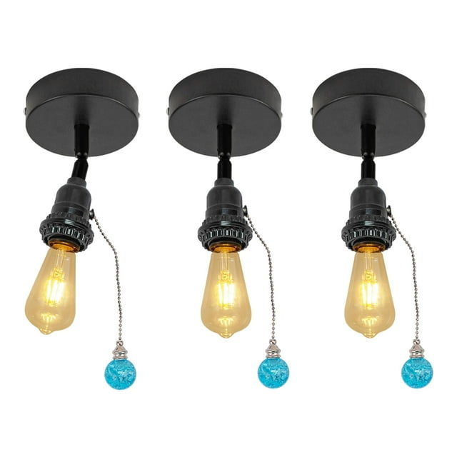 FSLiving RV Adjustable Wall Light with Amber Zipper Switch,12V Black RV Decorative Ceiling Mount, E26 2700K Bulb Included Industrial Semi Flush Mount for RV Camper - Set of 3