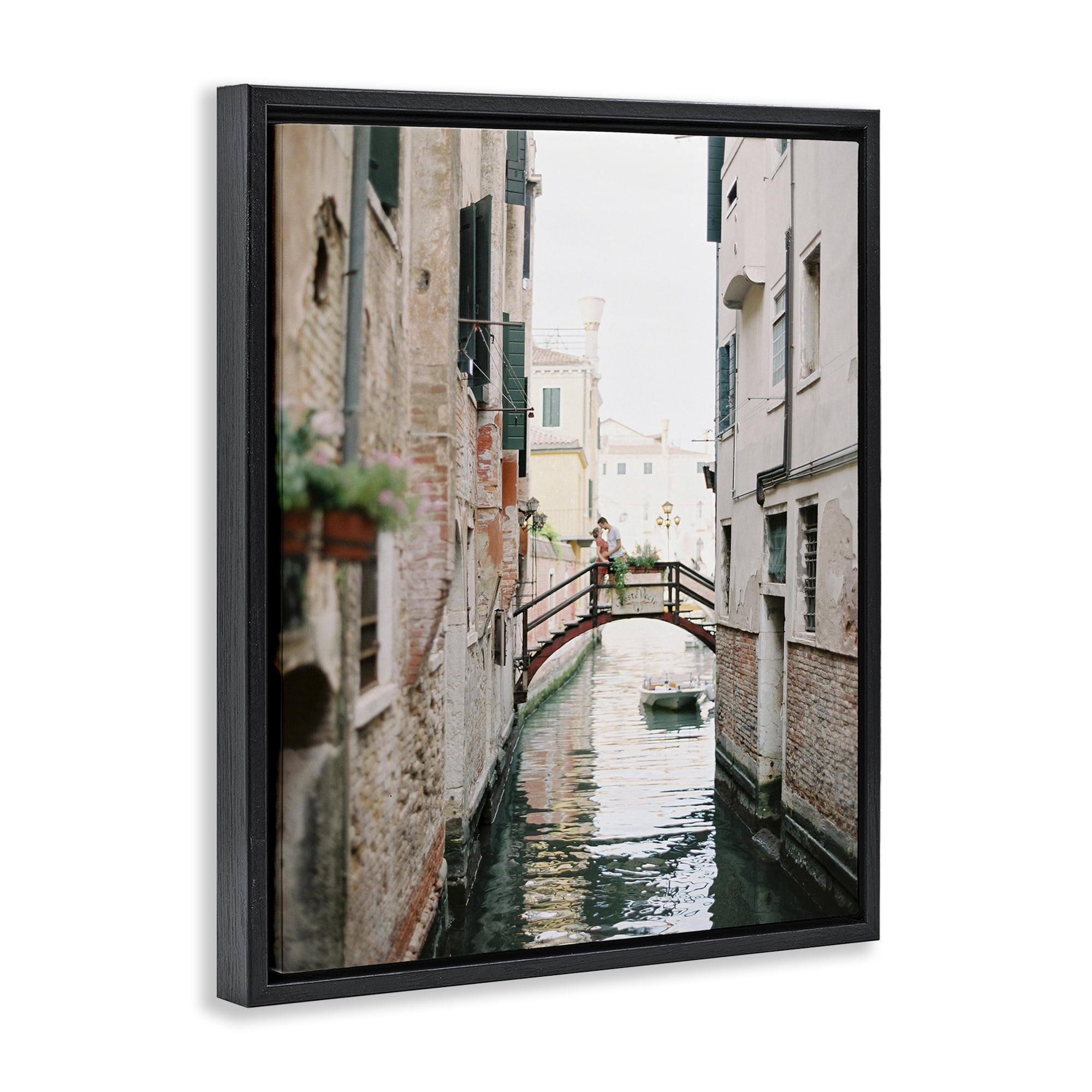 Stupell Industries Couple on Canal Bridge Town & City Photography Black Floater Framed Art Print Wall Art, 17 x 21