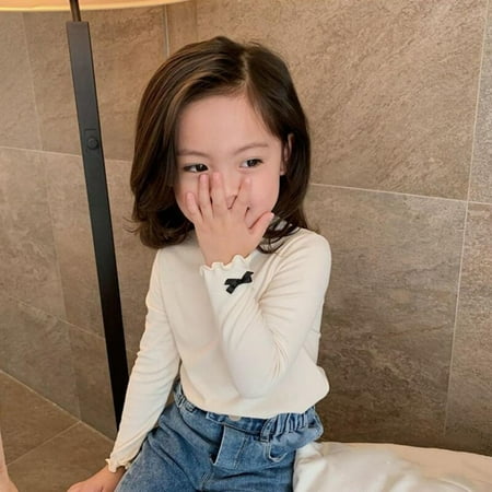 

Clearance Sale Baby Girls High Collar Pearl Bottoming Shirts Cotton Kids Casual Long Sleeve T-shirt Tee tops Solid Spring Autumn Sweatshirts