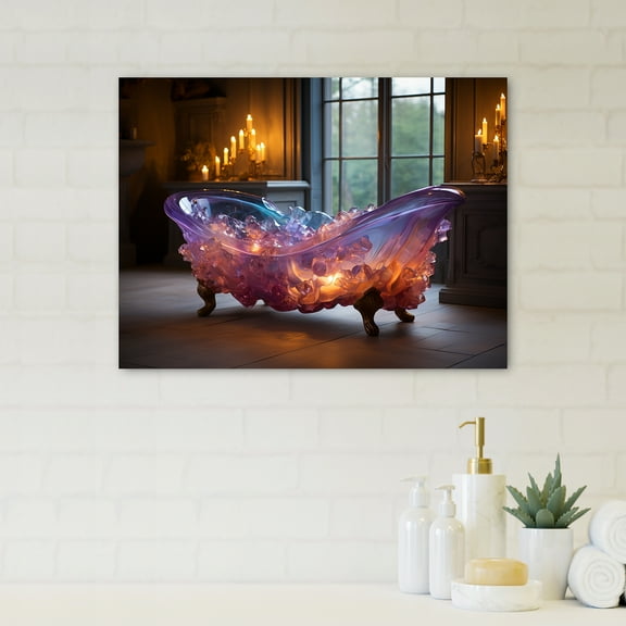 Designart "Tub Glowing With Purple, Teal, And Pink Crystals" Bathroom Wall Art Prints