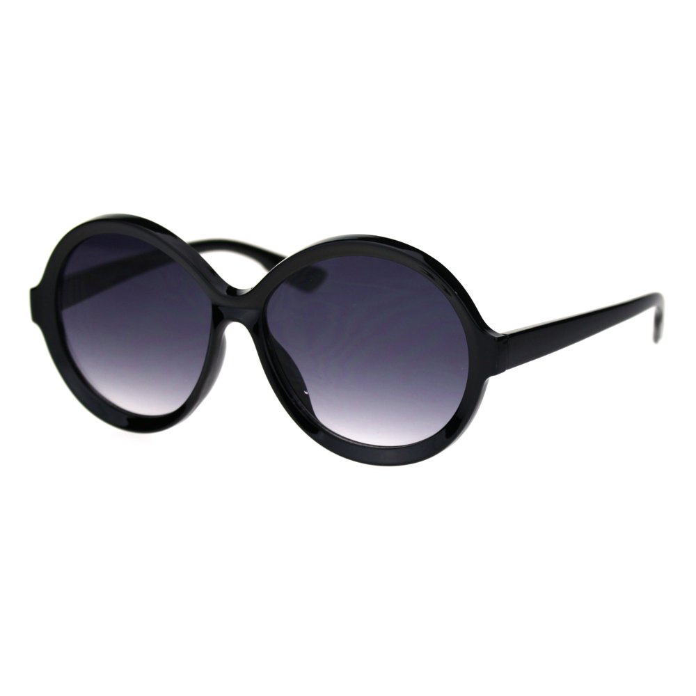 Sa106 Womens Oversize Round Mod Minimal Plastic Sunglasses Black