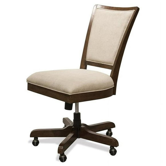 Riverside Furniture Vogue Upholstered Wood Desk Chair in Plymouth Brown Oak