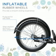Aosom Kick Scooter, Ride On Scooter with Adjustable Handlebars, Double Brakes, 16 Inflatable Rubber Tires, Basket, Cupholder, Mudguard, Blue