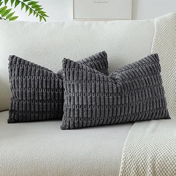 Eryueer Corduroy Soft Striped Throw Pillow Case 40x60 cm Boho Decorative Throw Pillow Covers Lumbar Cushion Case Couch Home Decor Cushion Covers for Sofa Bedroom 16x24 Inch Set of 2 (Dark Grey)