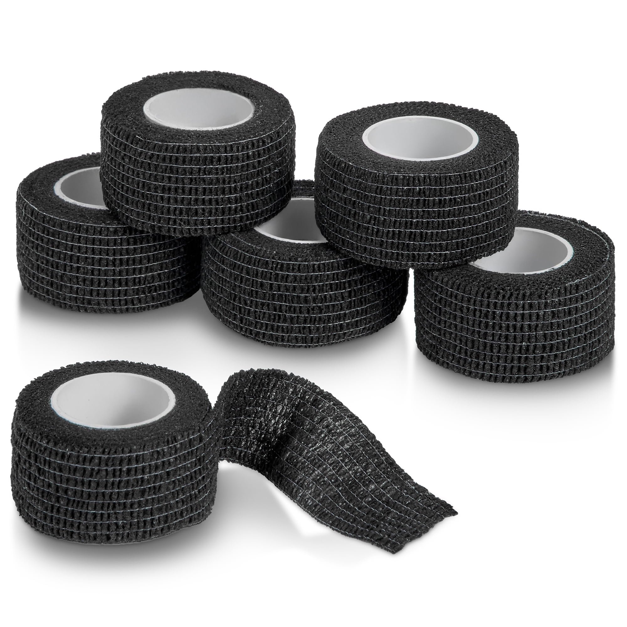 MEDca 1" x 5 Y Self-Adherent Cohesive Black Athletic Sports Tape - 6 Rolls