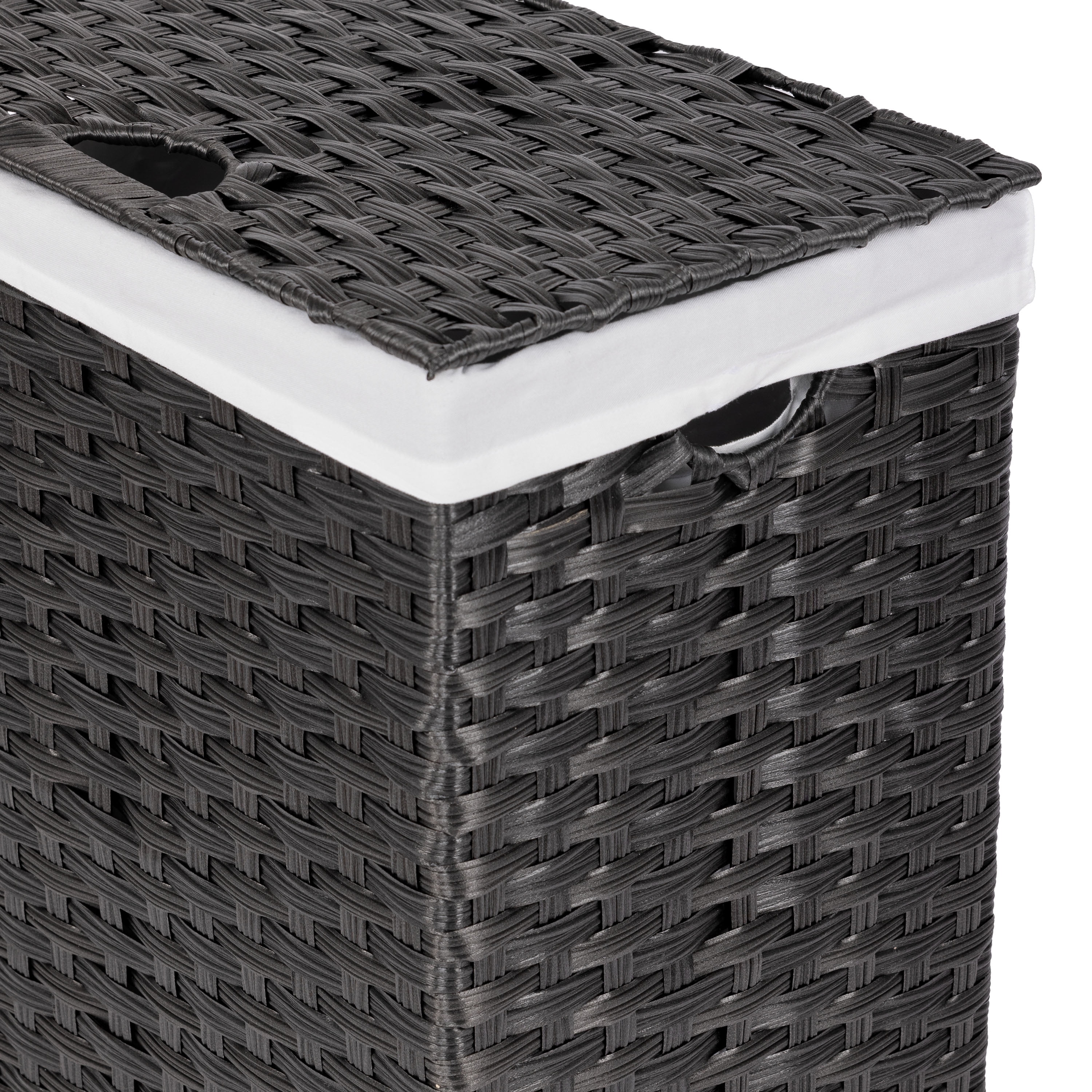 Seville Classics Premium Handwoven Portable Laundry Bin Basket with Carrying Handles, Household Storage for Clothes, Linens, Sheets, Toys, Black, Rectangular Hamper