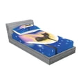 thumbnail image 2 of Ambesonne Cartoon Fitted Sheet & Pillow Sham Set, Cat, Twin, Yellow Blue, 2 of 2
