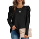 thumbnail image 2 of Top de corte informal para mujer, Top con cuello redondo y mangas abullonadas, Top transpirable de Color puro para ir de compras, 2 of 6