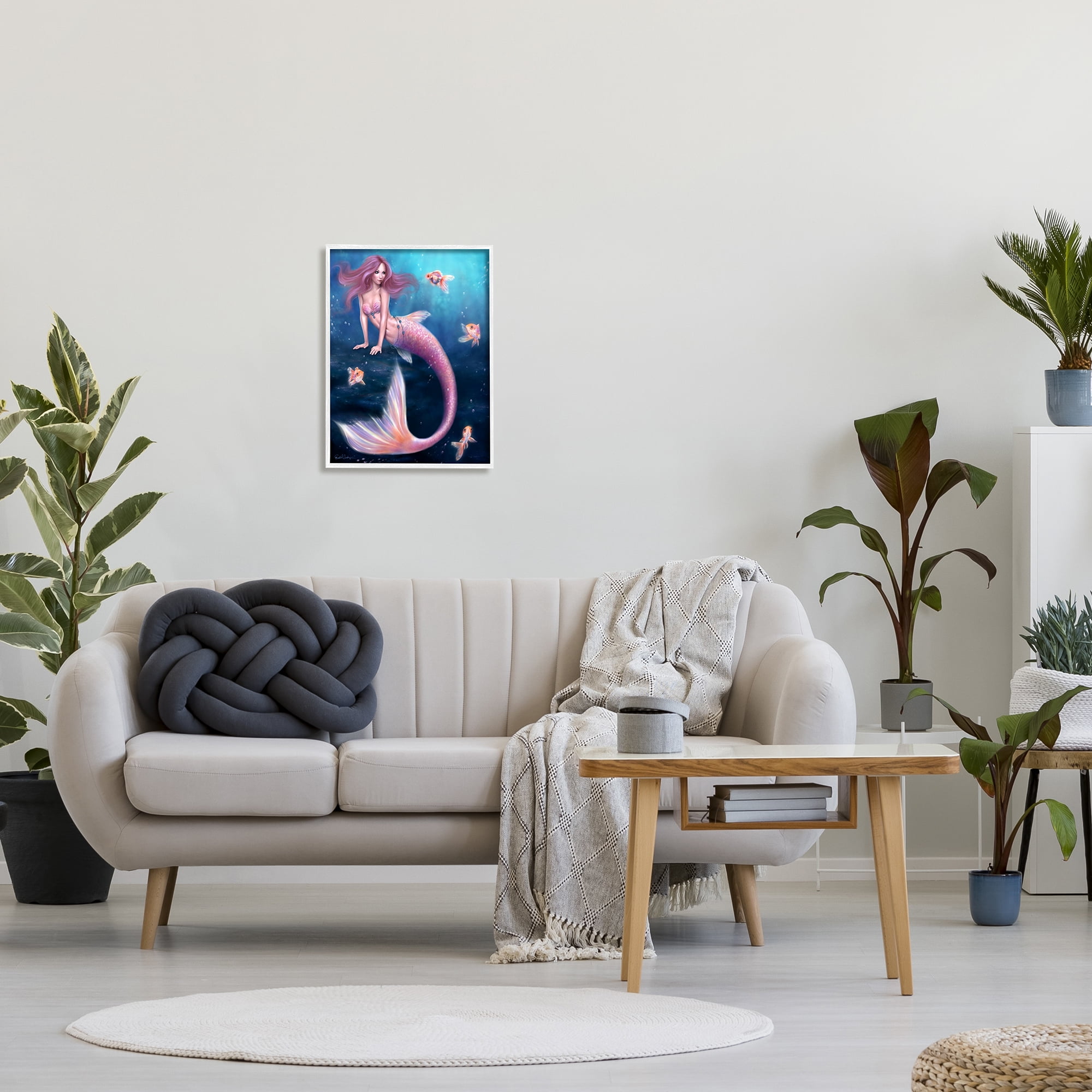 Stupell Industries Aurelia Mermaid in Sea Fairy Tales & Fantasy Painting White Framed Art Print Wall Art, 16 x 20