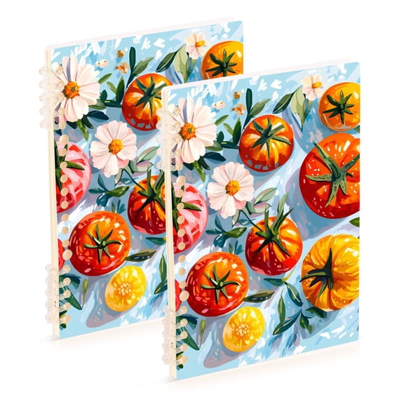 FORMRS 1-Subject Spiral Notebook 8" x 5" College Ruled 60 Refillable Sheet, 2 Pack, Watercolor Tomatoes