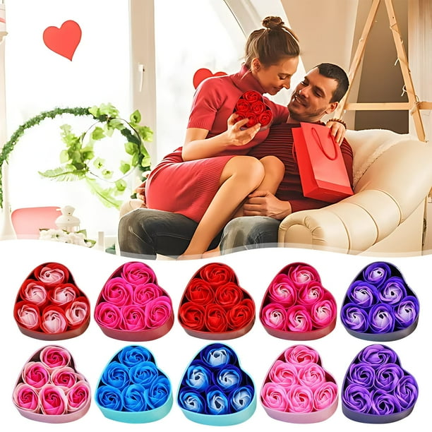 Set de 6 Rosas de Jabón, Decoración En Forma de Corazón, Pétalos de Baño Perfumados, Elegante Caja de Regalo, Decoración Versátil para El Hogar o La Boda, Perfecto para Aniversarios, Juego de 6 Pieza