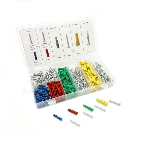 Hyper Tough Screw and Anchor Fastener Assortment with Storage Case, 264 Pieces