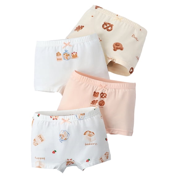 FINALGANG Girls 4 Pack Boyshorts With Cute Cartoon Prints Kids Teen Breathable Underwear With Bows For Casual Daily Wear White 9-10 Years
