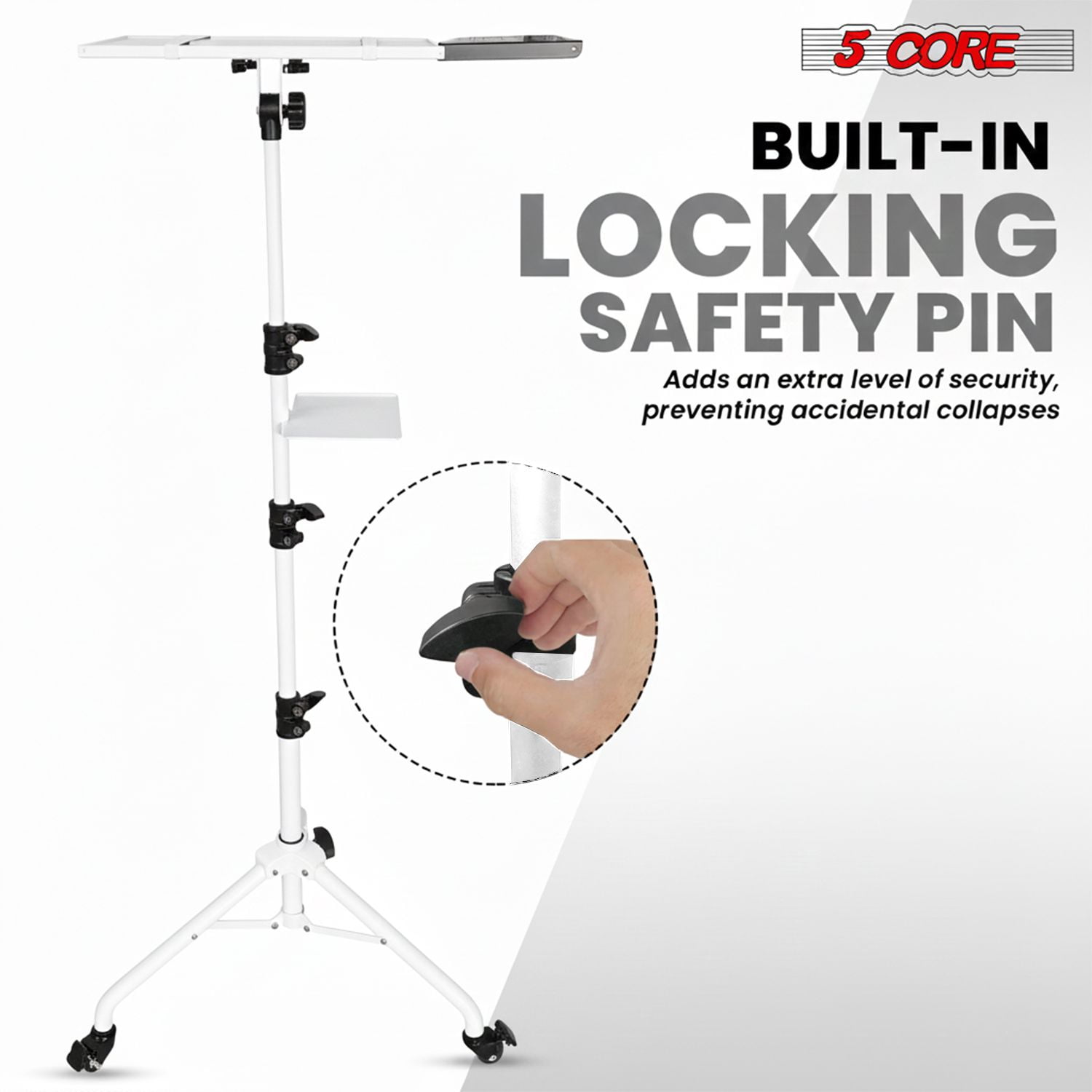 3-in-1 Adjustable Projector Stand with 2 Shelves & Phone Holder, Portable Tripod Laptop Cart, Height 29.5 to 71 Inches, Holds up to 33 lb