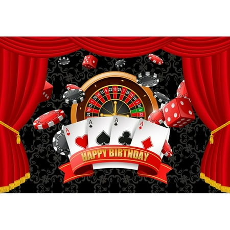 Image of Casino Happy Birthday Party Photography Backdrop Las Vegas Casino Night Playing Cards Golden Glitter Men Dice Photo Background