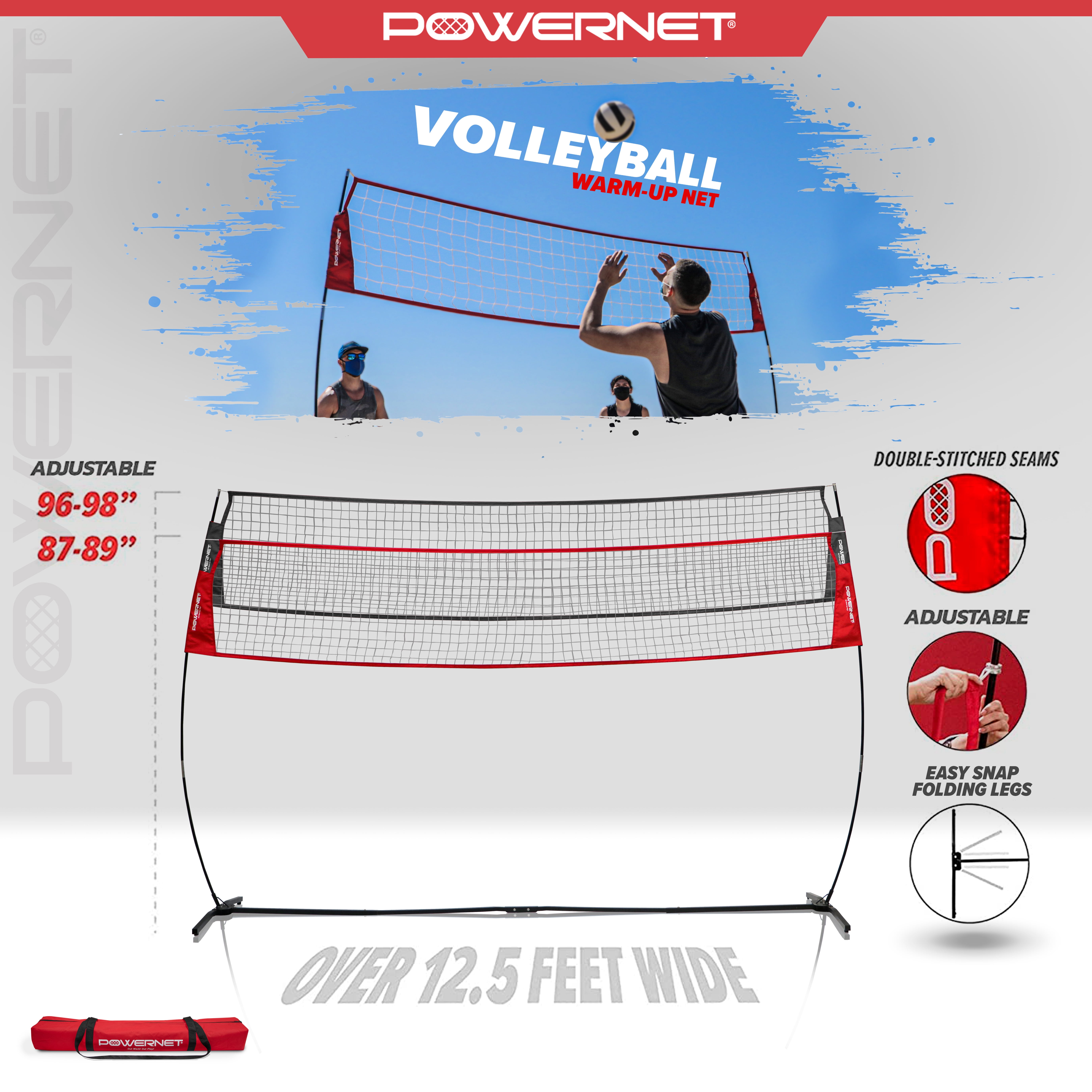 PowerNet Freestanding Volleyball Warm Up Net with Large Ball Bag Bundle | Portable Design for Indoor Or Outdoor Use | Foldable One Piece Quick Setup Frame | Great for Hitting Serving Drills