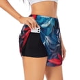 thumbnail image 3 of Lsque Red And Blue Leaves Printed Women's Running Shorts with Liner Pockets,Elastic Quick Dry Workout Athletic Gym Yoga Shorts,Womens High Waist Shorts-Large, 3 of 9