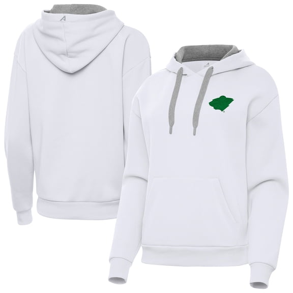 Women's Antigua White Minnesota Wild St. Patrick's Day Victory Pullover Hoodie