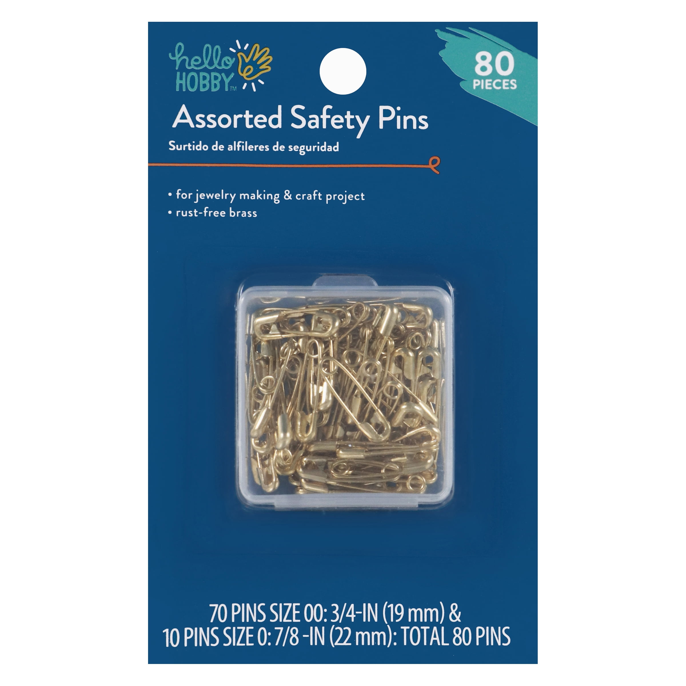 (2 pack) Hello Hobby Assorted Size Gilt Safety Pins (80 Count)