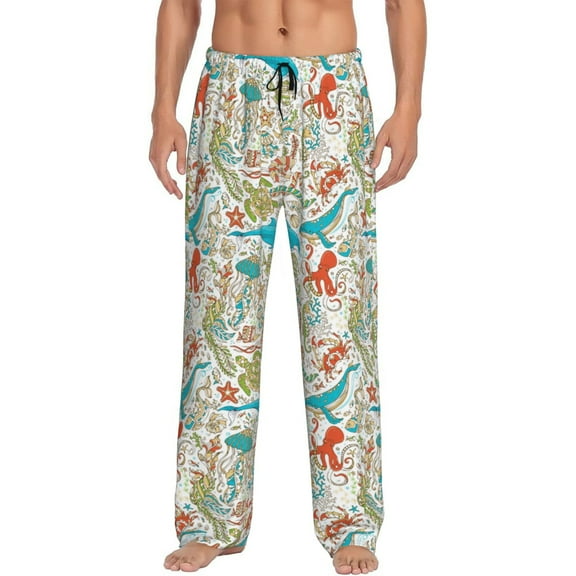 Naloa Wild Sea Life Pajama Pants Men, PJ Bottoms, Sleep & Lounge Pants-Small
