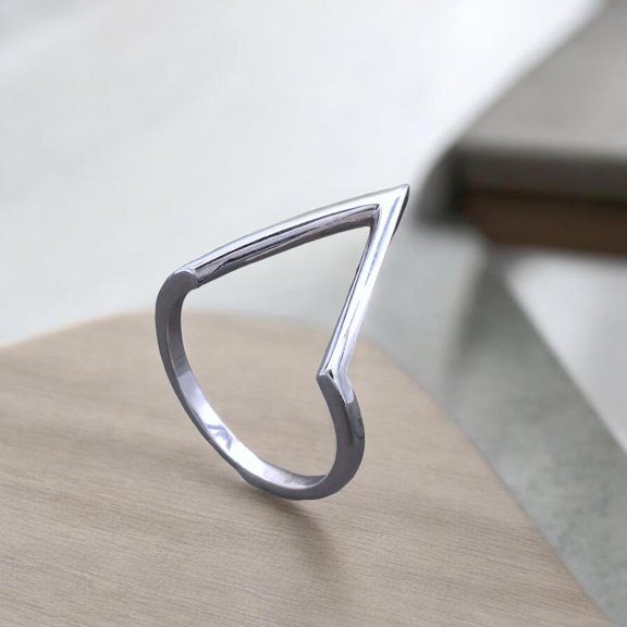 SS DESIGNS Minimalist 925 Sterling Silver Chevron Wishbone Ring – V Shape Stackable Midi Ring for Women, Elegant Everyday Jewelry