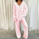 thumbnail image 1 of ICHUANYI Clearance Women Two Piece Outfits Long Sleeve Solid Color Tops With High Waist Pants Baggy Warm Pajama Sets(Pink, S) ICHUANYI WER2023081006052, 1 of 7