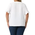 thumbnail image 3 of Agnes Orinda Women's Plus Size Tops Notched V Neck Shirt Ruffle Short Sleeve Casual Summer Chiffon Blouse 2X White, 3 of 5