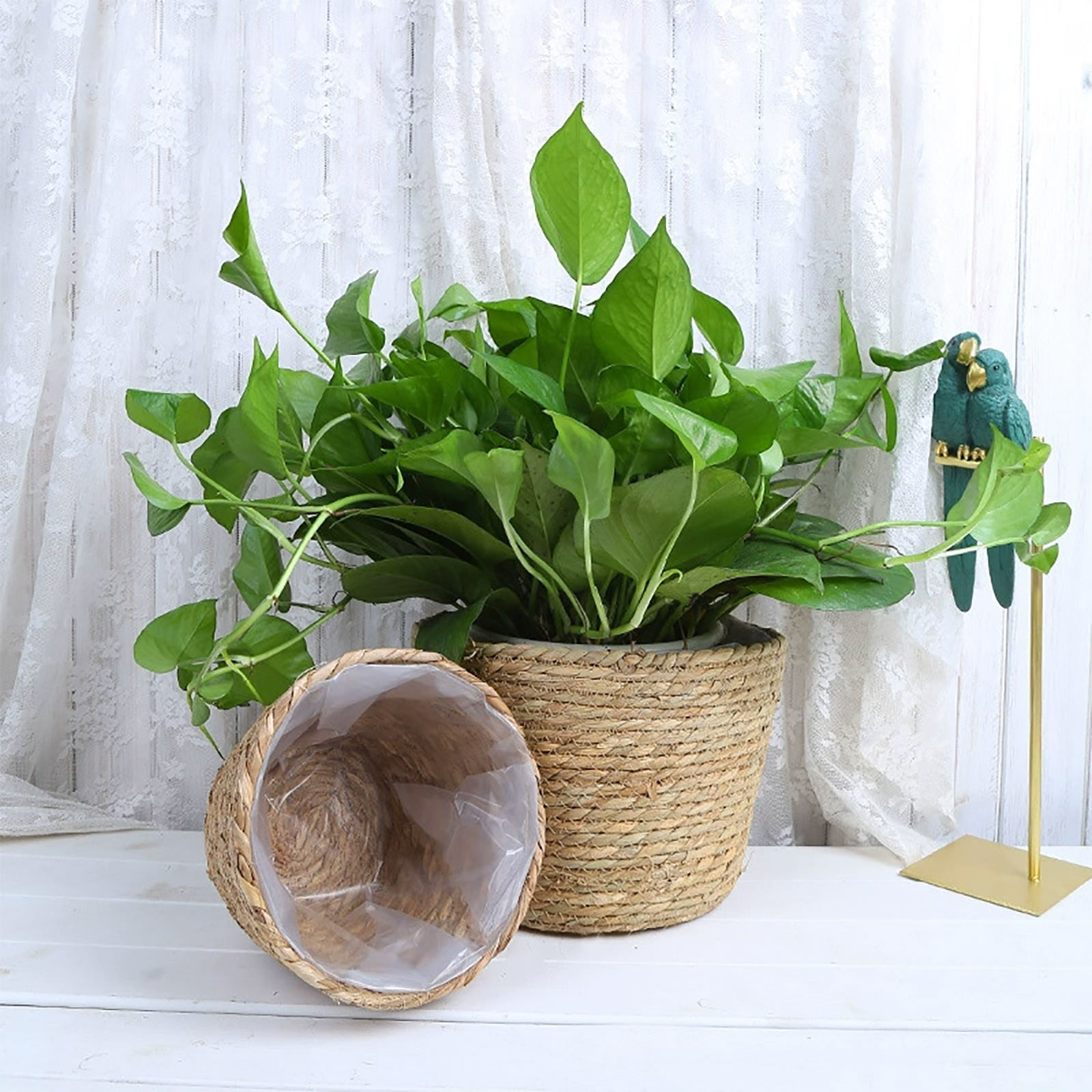 EGNMCR Flower Pots Cover Storage Basket Plant Woven Basket Planter Straw Flower Pot Straws pot