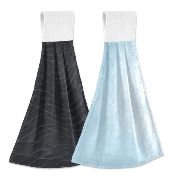 IAUYY Kitchen Hanging Towels Set of 2 100% Polyester Absorbent, Super Soft Hand Towels with Hanging Loops for Bathroom Kitchen Layered Wavy Lines High-detail Light Blue