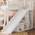 thumbnail image 6 of House Bunk Bed Full over Full with Storage Shelves and Wardrobe, Wood Floor Bunk Bed Frame with Ladders and Slides for Boys Girls, White, 6 of 14