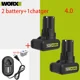 thumbnail image 1 of 100% Nuevo Original 2.0/4.0Ah para WORX Kress 12V WA3506 WU127 WU128 WU130 WU131X WU132 WU280 WX128 WX129 WX540 Batería para Herramienta Eléctrica, 1 of 10