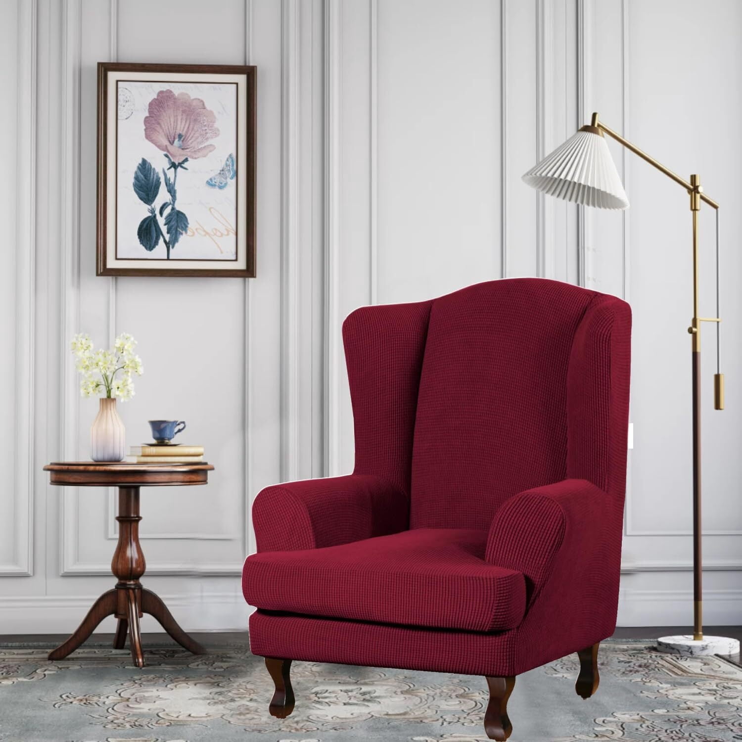 LKJYER Wing Chair Slipcovers 2 Pieces Stretch Spandex Wingback Chair Covers Sofa Slipcover Washable Armchair Protector Cover for Living Room and Bedroom