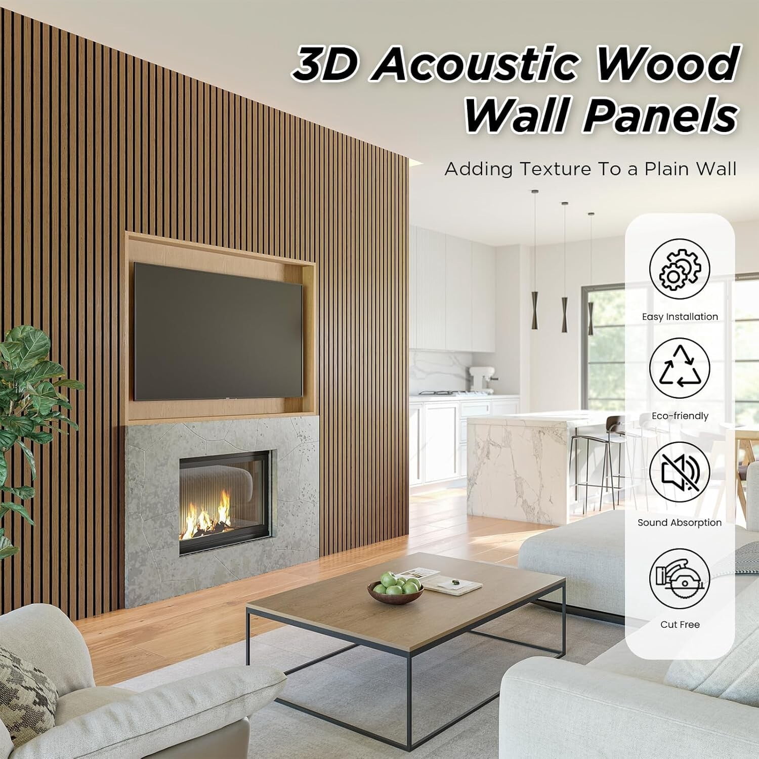 Easy4Home 2Pcs 106"x20.5" Wood Slat Soundproof Wall Panels Acoustic 3D Fluted Decorative Panels, Classic Oak