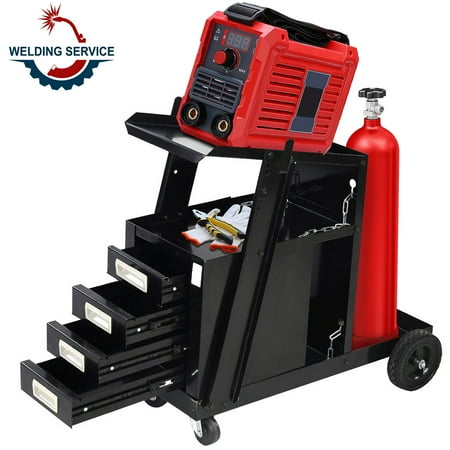 

4 Drawers Welding Cart Mig Tig Welder Storage Cart Professional Plasma Cutting Machine Cart with 2-Tier Shelf with Tank Storage Black