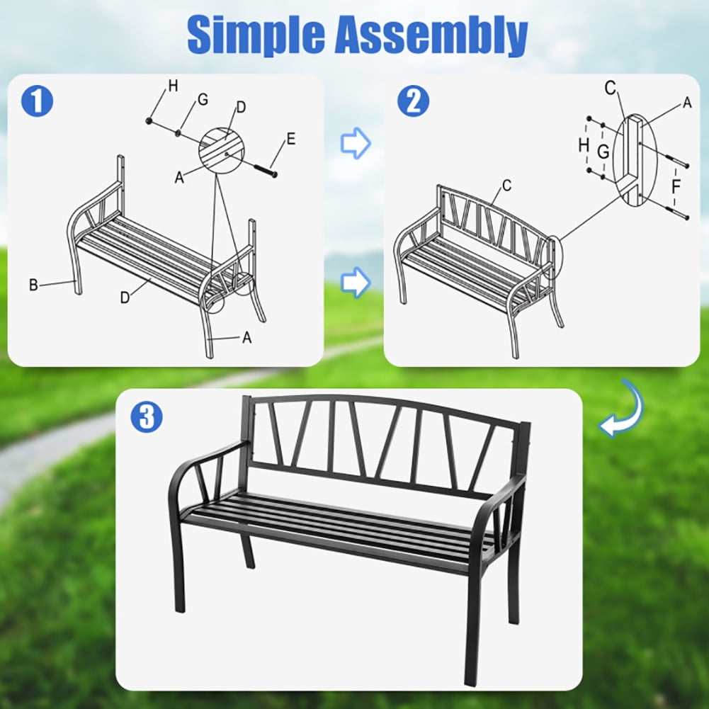 Aimee Lii Patio Garden Bench with Metal Frame and Slatted Seat, Outdoor Patio Furniture, Black Aimee Lii Patio Garden Bench with Metal Frame and Slatted Seat, Outdoor Patio Furniture, Black