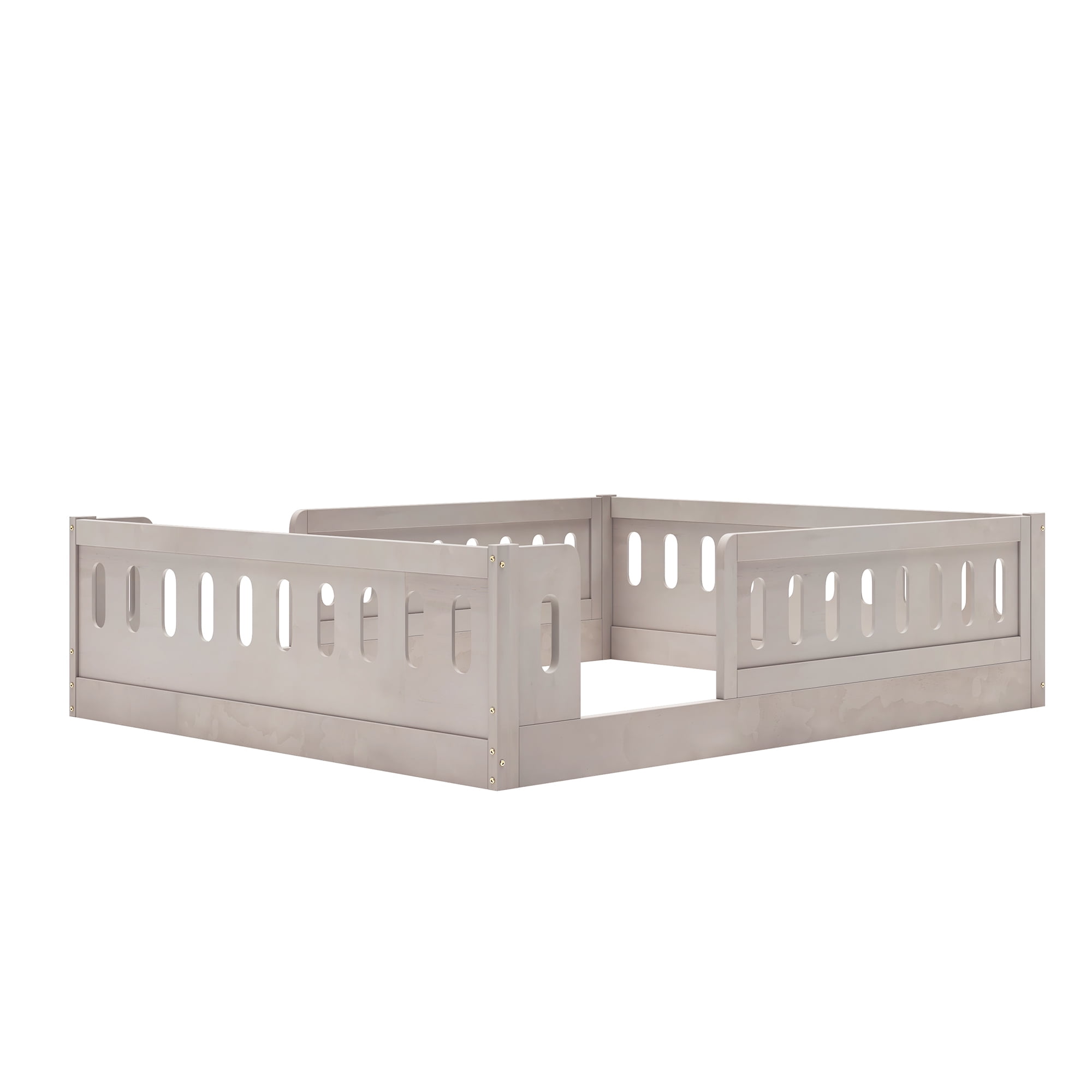Euroco Wood Full Size Platform Bed with Guardrail for Toddler and Kids Teens, Natural