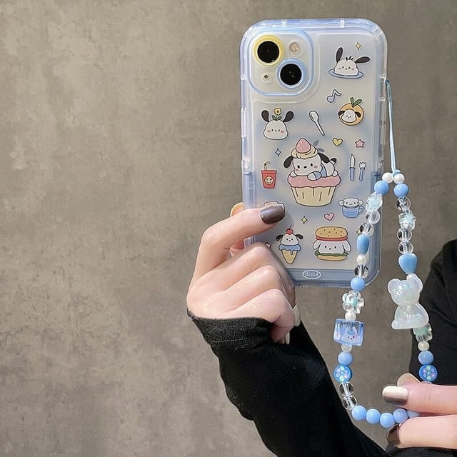 Sanrio Kuromi Pochacco-funda de teléfono con soporte Invisible, carcasa a prueba de golpes para iPhone 14, 13, 12, 11, Max, XR, X, XS Plus Fivean unisex