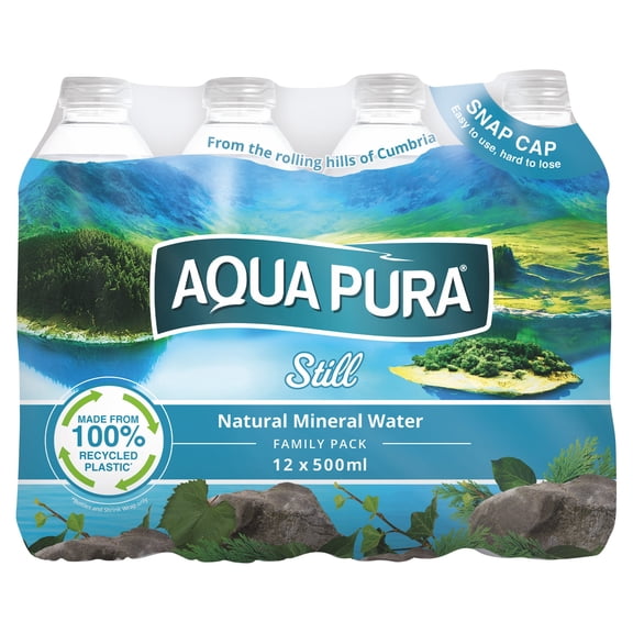 Aqua Pura Still Natural Mineral Water 12 x 500ml, Imported from Britain