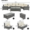 thumbnail image 5 of 8 Pieces Patio Half-Moon Sectional Furniture, Curved Outdoor Sofa Set, Beige Wicker Patio Conversation Sets with Glass Table, Side Tables and Cushions, 5 of 9