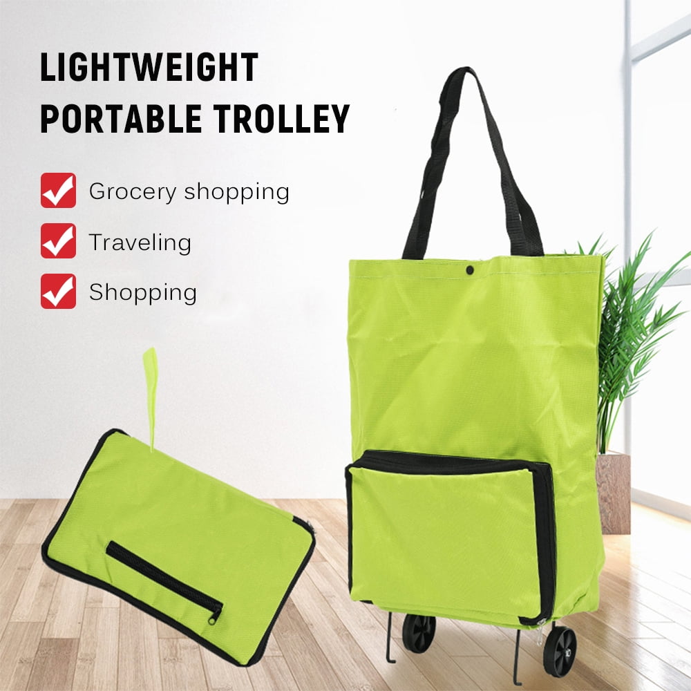 Foldable Shopping Trolley Bag with Wheels Collapsible Shopping Cart Reusable Foldable Grocery Bags Travel Bag Green