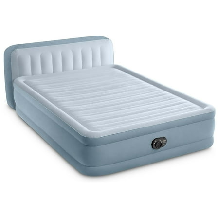 Intex: Dura-Beam Deluxe: Ultra Plush Headboard Airbed - Queen - Blue, 18" Inflatable Mattress, Built-In Pump, Fiber-Tech, Carry Bag, 600lb Cap 64449ED