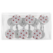 OWNNI Red Sea Stars on Marine Stripes Pattern 12-Pack Round Hooks, Stainless Steel Shower Curtain Hooks, Home Decoration Shower Curtain Rings