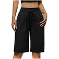 thumbnail image 2 of Women's High Waist Bermuda Shorts, Pleated Front Drawstring Casual Long Shorts with Pockets, Comfortable and Versatile for Work, Travel and Summer Wear Black XXL, 2 of 6
