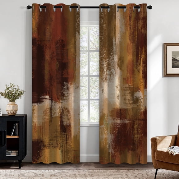 Burnt Orange Blackout Curtains, Abstract Rust Modern Home Decor for Living Room, Bedroom, Thermal Insulated Grommet Window Curtains 52x84 inch