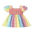 thumbnail image 1 of Robe Trapèze pour Fille, Manches Courtes, Encolure Carrée, Robe à Rayures Étoilées, 1 of 9