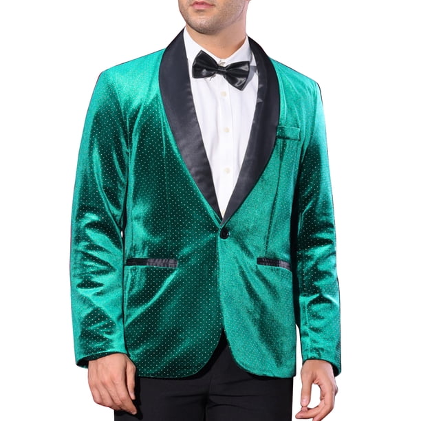 BLAZERS CHIC PARA HOMBRES INSPIRE, BLAZERS DE FIESTA CON SOLAPA DE RINCONES DE BRILLO, TALLA M VERDE