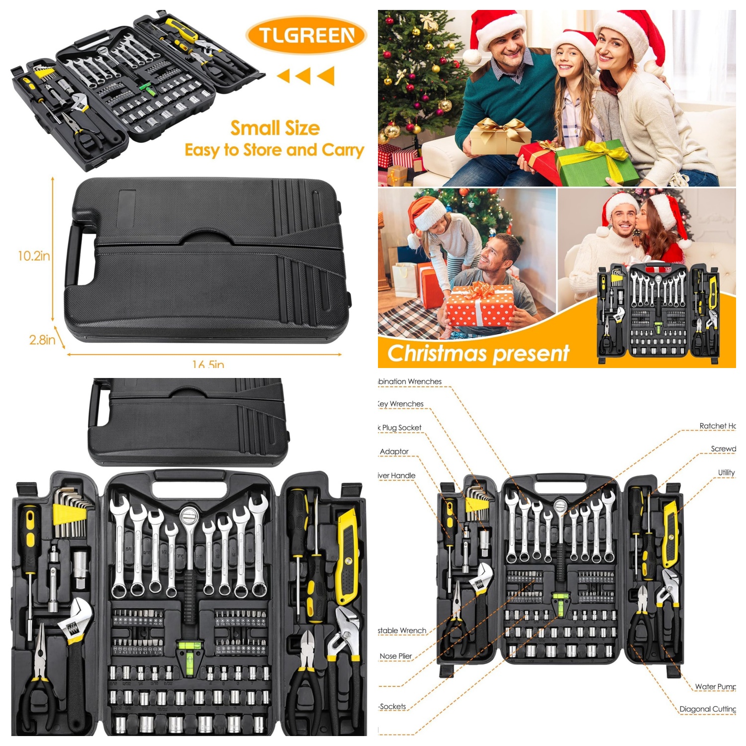 95 Piece Tool Set, Tool Kit, Mechanics Tool Set, Portable Toolbox with Adjustable Wrench Pliers Socket Bits, with Plastic Toolbox Storage Case, for House Apartment Garage (Yellow)