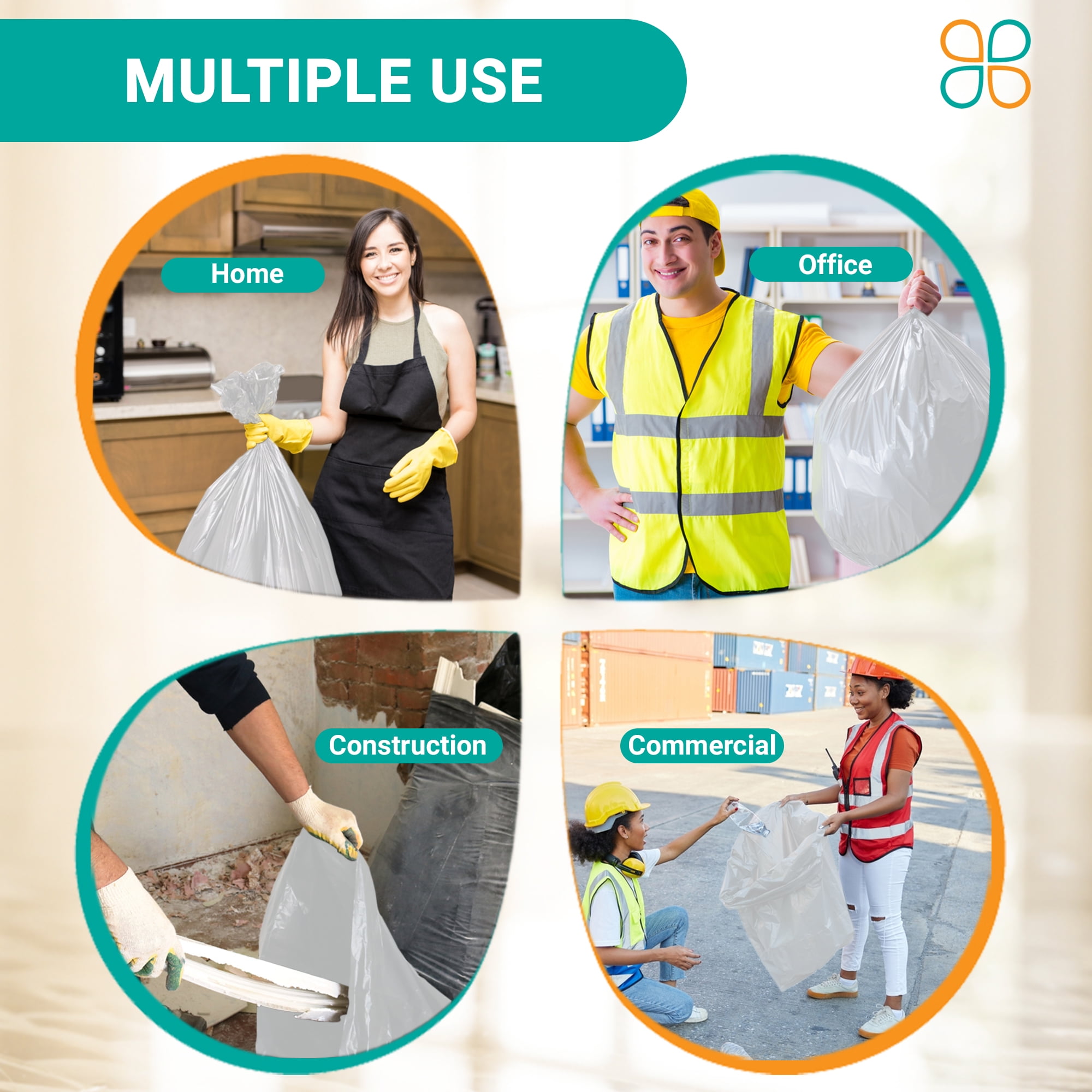 PlasticMill 20-30 Gallon, High Density Clear, 8 Micron, 30x37, 500 Bags/Case, Garbage Bags / Trash Can Liners.