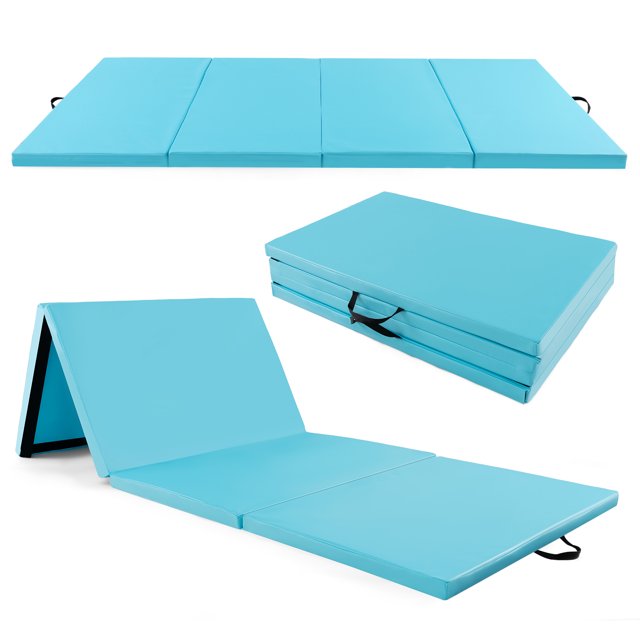 Costway 10' x 4' x 2" 4-Panel Folding Exercise Mat with Carrying Handles for Gym Yoga Blue